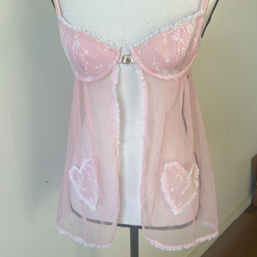 ABS Pink Lace Hearts Magnetic Front Closure Bra Top - Picture 2 of 5
